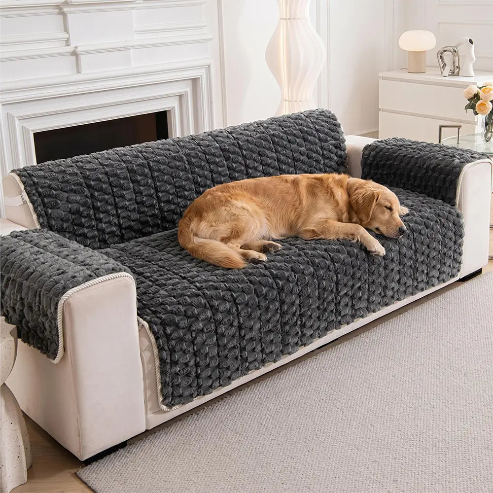 Fuzzy Bubble Plush One-Piece Pet-Friendly Sofa Protection Non-Slip Couch Cover