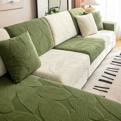 Modern Leaf Jacquard Water-Repellent Anti-Scratch Stretch Full Wrap Sectional Couch Cover