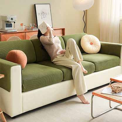 Vertical Stripe Corduroy Anti-Scratch Stretch Full-Cover Sectional Couch Cover