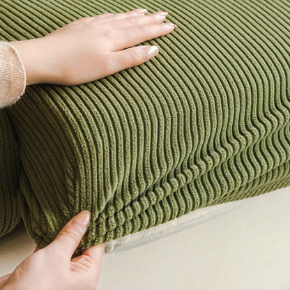 Vertical Stripe Corduroy Anti-Scratch Stretch Full-Cover Sectional Couch Cover