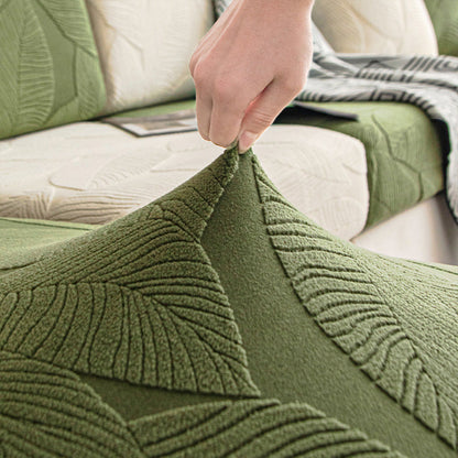 Modern Leaf Jacquard Water-Repellent Anti-Scratch Stretch Full Wrap Sectional Couch Cover