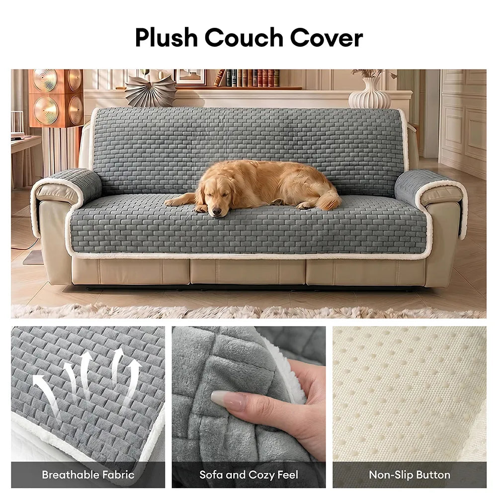 One-Piece Plush Scratch-Resistant Large Sectional Couch Covers with Elastic Straps