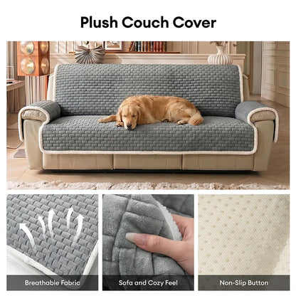One-Piece Plush Scratch-Resistant Large Sectional Couch Covers with Elastic Straps