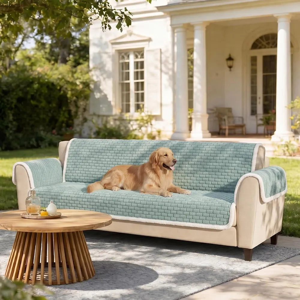 One-Piece Plush Scratch-Resistant Large Sectional Couch Covers with Elastic Straps