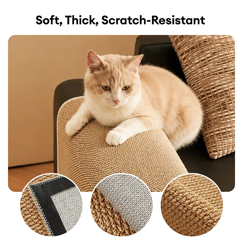 Adjustable Faux Sisal Scratch-Resistant Sofa Armrest Protector Cover for Cats