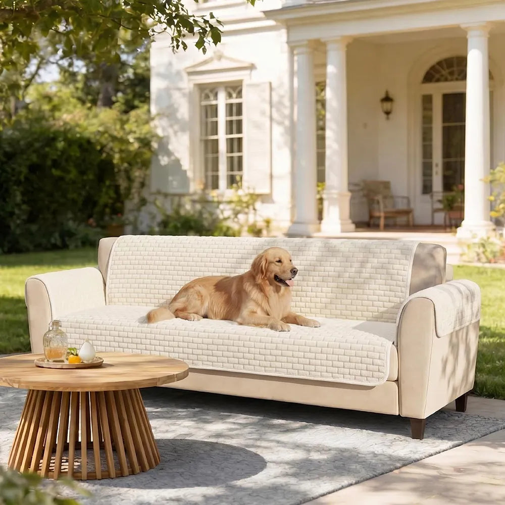 One-Piece Plush Scratch-Resistant Large Couch Covers with Elastic Straps