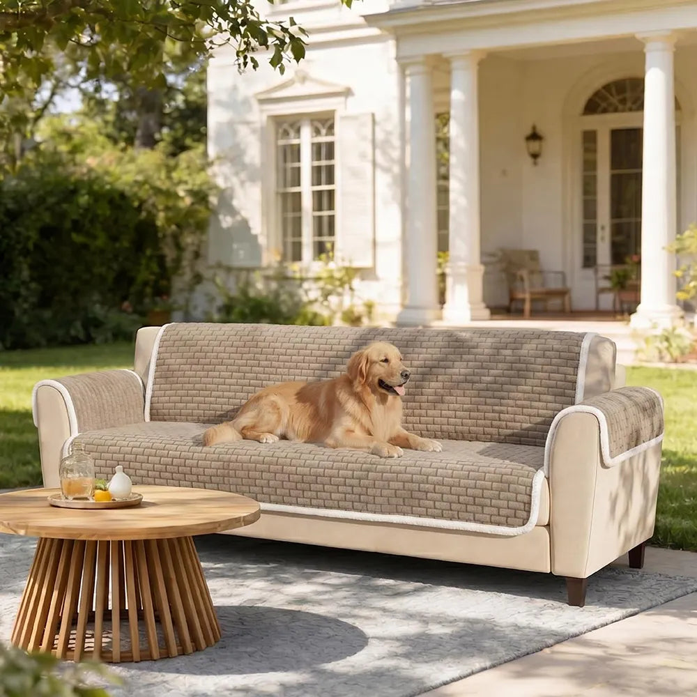One-Piece Plush Scratch-Resistant Large Couch Covers with Elastic Straps