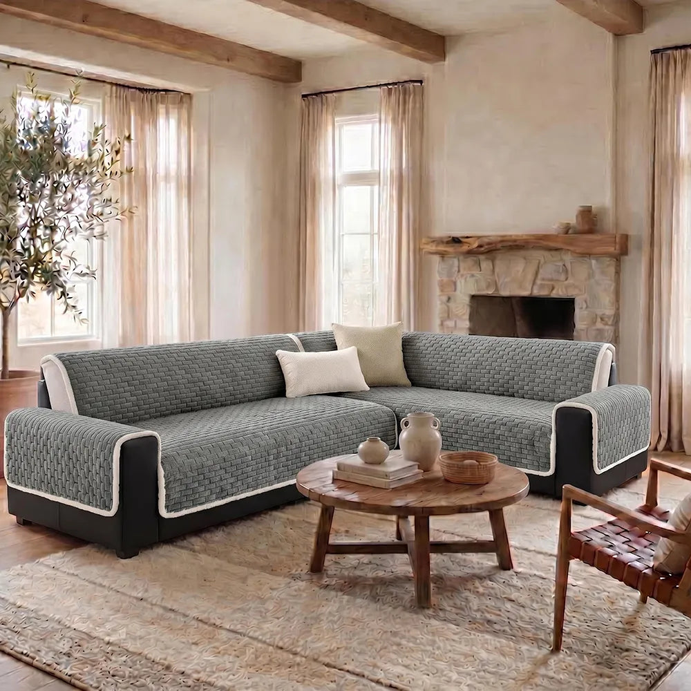 One-Piece Plush Scratch-Resistant Large Couch Covers with Elastic Straps