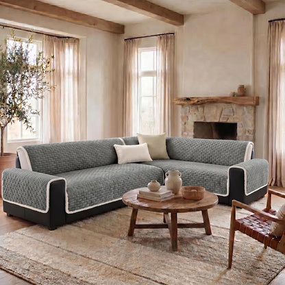 One-Piece Plush Scratch-Resistant Large Sectional Couch Covers with Elastic Straps