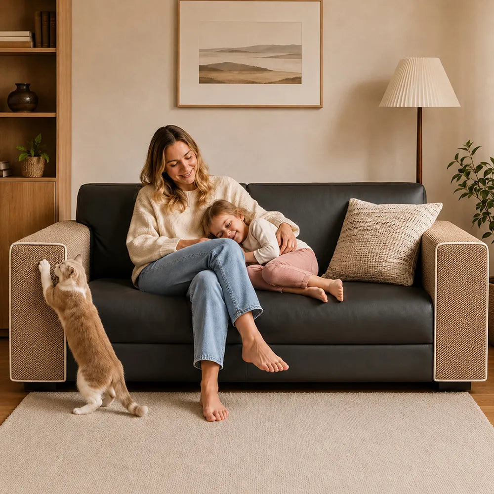 Adjustable Faux Sisal Scratch-Resistant Sofa Armrest Protector Cover for Cats