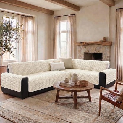 One-Piece Plush Scratch-Resistant Large Couch Covers with Elastic Straps