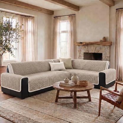 One-Piece Plush Scratch-Resistant Large Couch Covers with Elastic Straps
