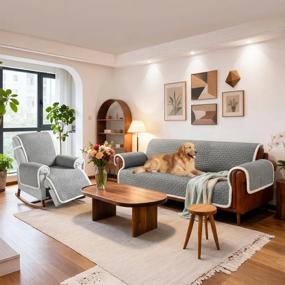 One-Piece Plush Scratch-Resistant Large Sectional Couch Covers with Elastic Straps