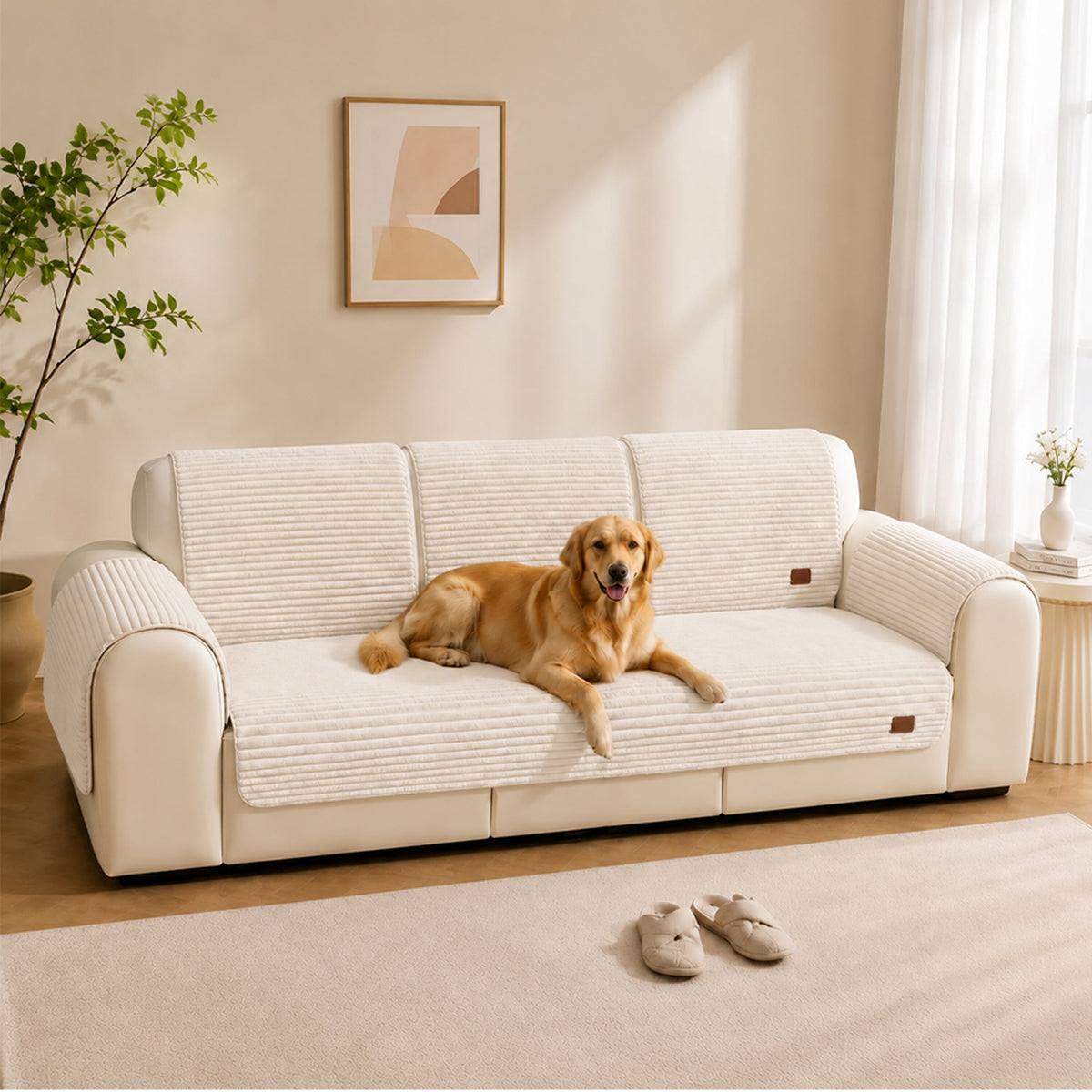 Furry Striped Sofa Protection Non-Slip Plush Recliner Couch Cover Sectional Couch Cover - Solid