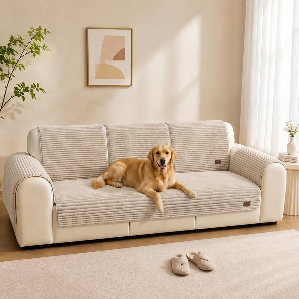Furry Striped Sofa Protection Non-Slip Plush Recliner Couch Cover Sectional Couch Cover - Solid