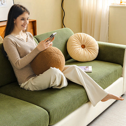 Vertical Stripe Corduroy Anti-Scratch Stretch Full-Cover Sectional Couch Cover