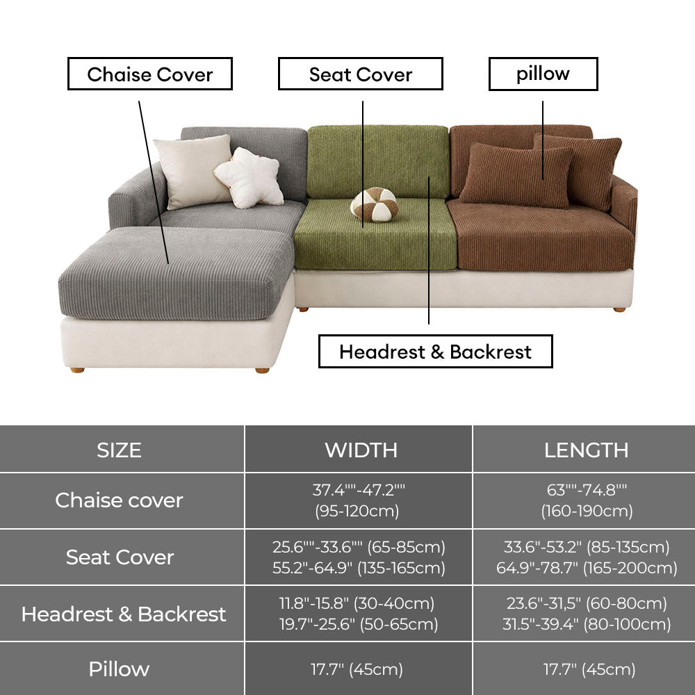 Vertical Stripe Corduroy Anti-Scratch Stretch Full-Cover Sectional Couch Cover