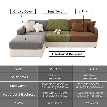 Vertical Stripe Corduroy Anti-Scratch Stretch Full-Cover Sectional Couch Cover