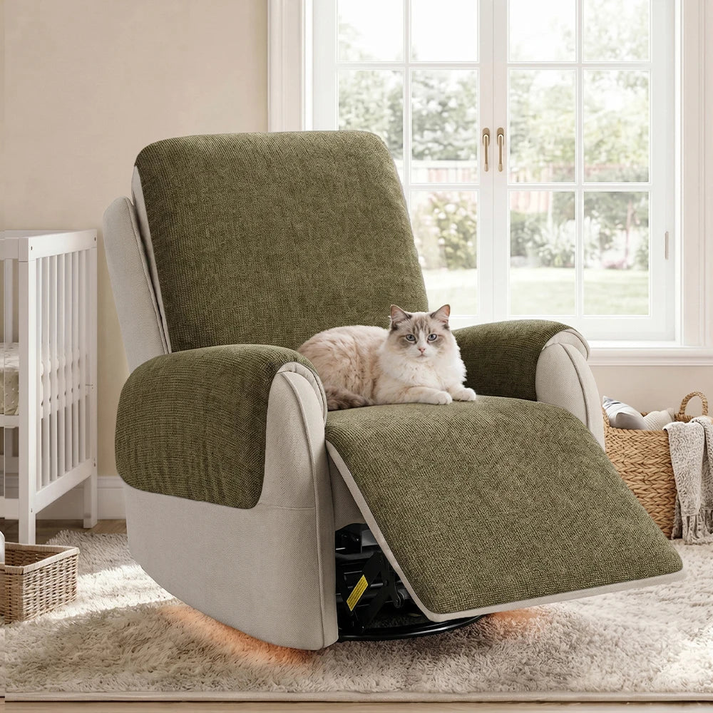 One-Piece Chenille Scratch-Resistant Durable Water-Repellent Non-Slip Recliner Chair Covers