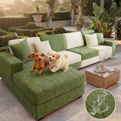 Modern Leaf Jacquard Water-Repellent Anti-Scratch Stretch Full Wrap Sectional Couch Cover