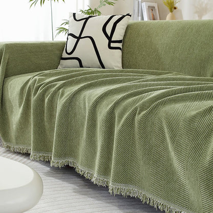 Chenille Blanket Herringbone Tassel Armchair Cover