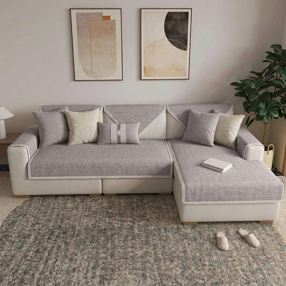 Breathable Woven Cotton Linen Non-Slip Sectional Couch Cover