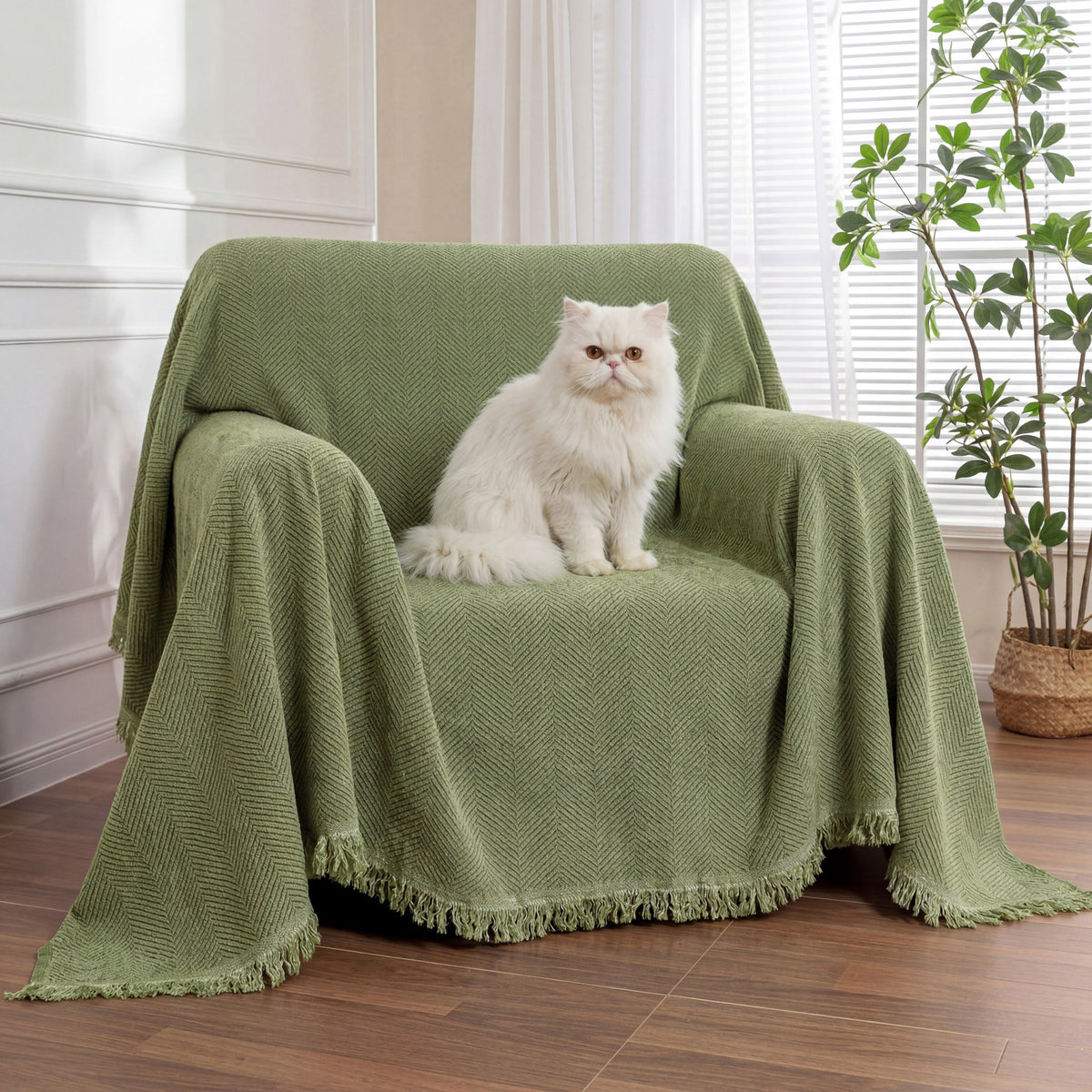 Chenille Blanket Herringbone Tassel Armchair Cover