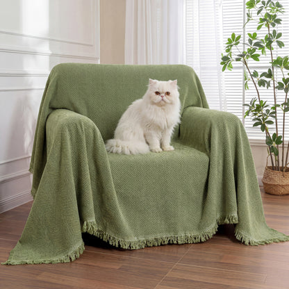 Chenille Blanket Herringbone Tassel Armchair Cover