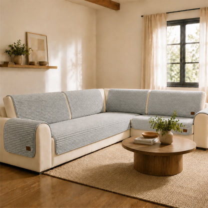 Furry Striped Sofa Protection Non-Slip Plush Recliner Couch Cover Sectional Couch Cover - Solid