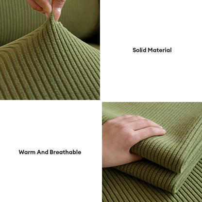 Vertical Stripe Corduroy Anti-Scratch Stretch Full-Cover Sectional Couch Cover