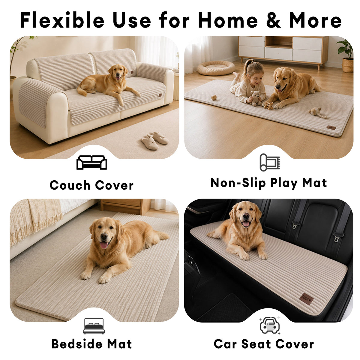 Furry Striped Sofa Protection Non-Slip Plush Recliner Couch Cover Sectional Couch Cover - Solid