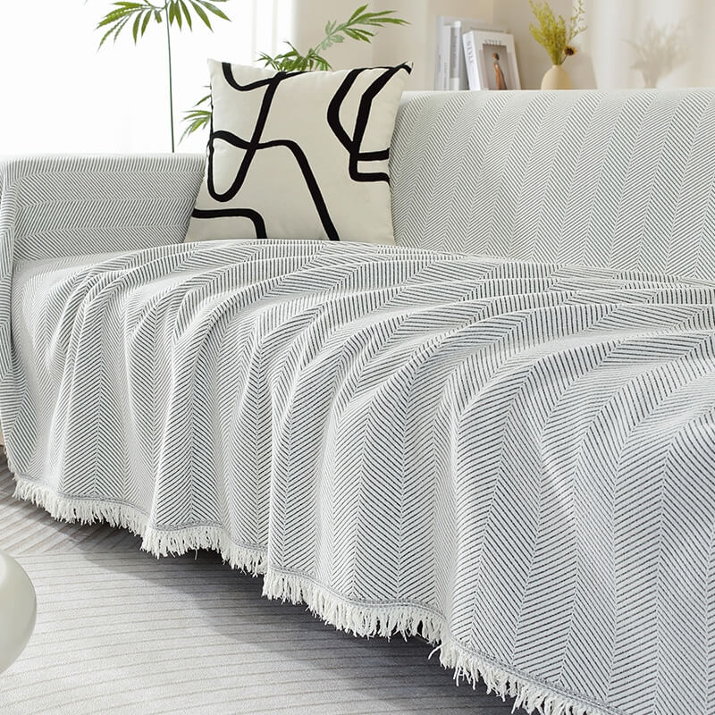 Chenille Blanket Herringbone Tassel Armchair Cover