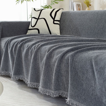 Chenille Blanket Herringbone Tassel Armchair Cover