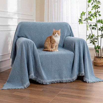Chenille Blanket Herringbone Tassel Armchair Cover