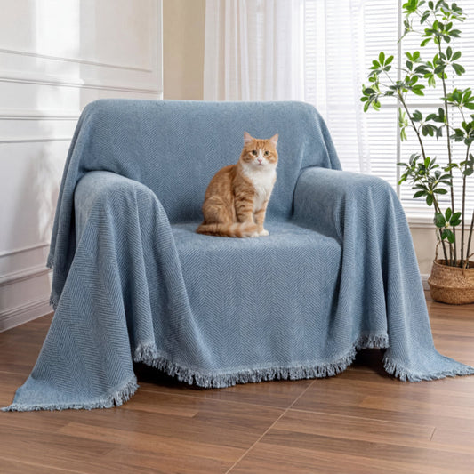 Chenille Blanket Herringbone Tassel Armchair Cover