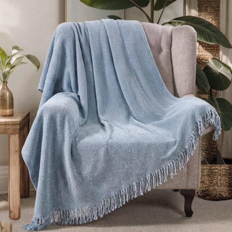 Chenille Blanket Herringbone Tassel Armchair Cover