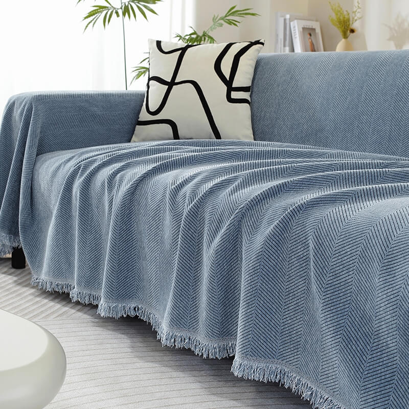 Chenille Blanket Herringbone Tassel Armchair Cover