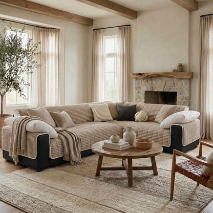 One-Piece Cozy Flannel Sofa Protection Non-Slip Waterproof Sectional Couch Cover