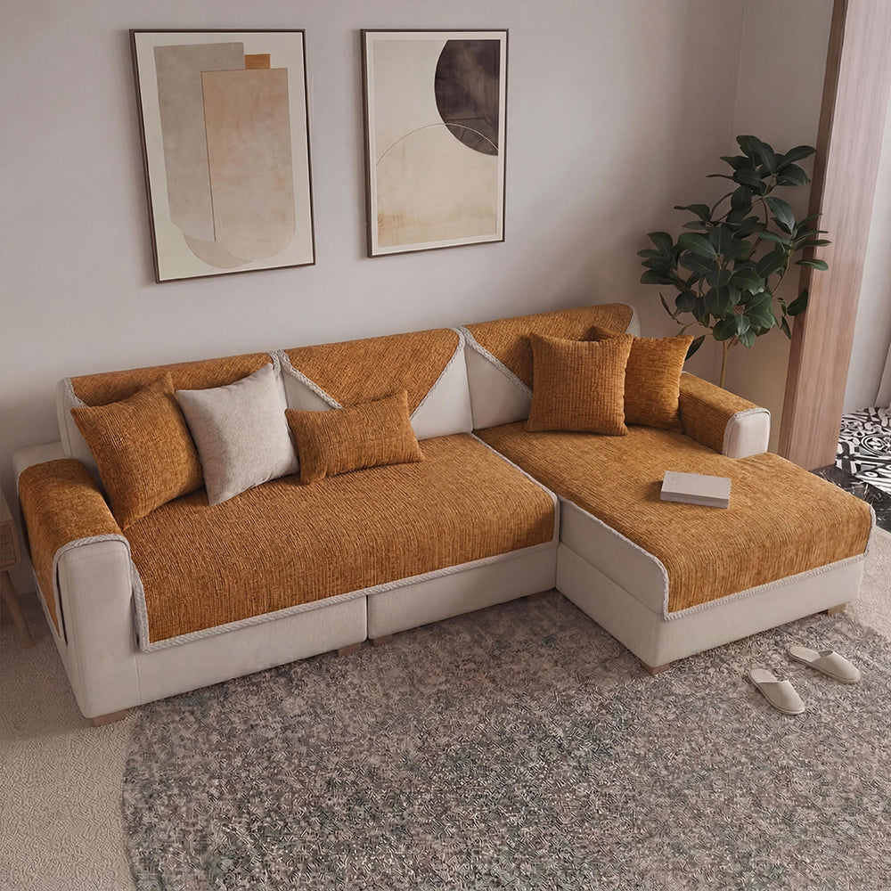 Waterproof Antimicrobial Simple Chenille Fabric Anti-scratch  Sectional Couch Cover