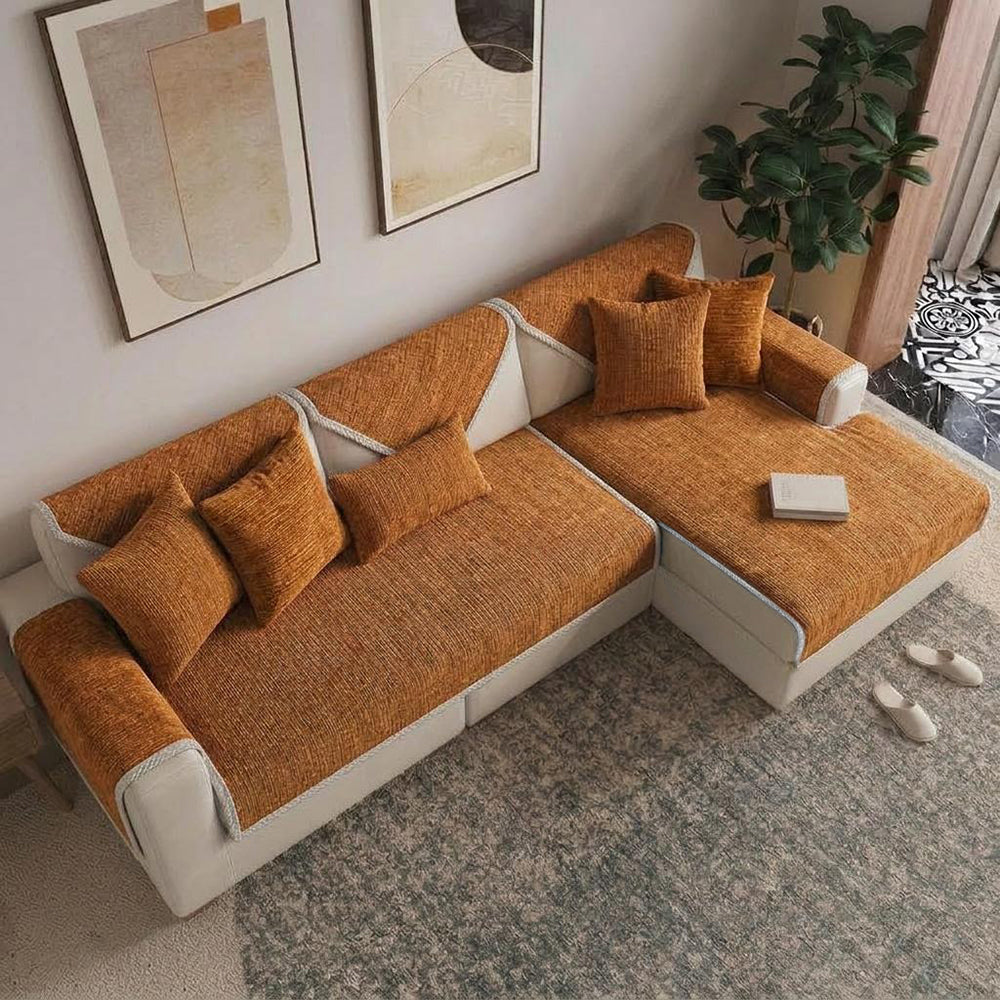 Waterproof Antimicrobial Simple Chenille Fabric Anti-scratch  Sectional Couch Cover