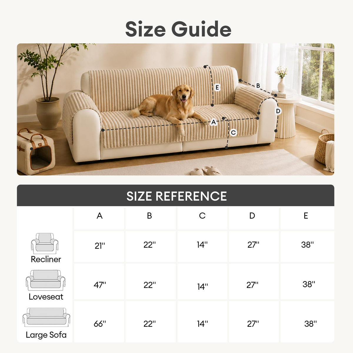 Plush Pet-Friendly Non-Slip One-Piece Sectional Couch Cover Recliner Couch Cover - Strips