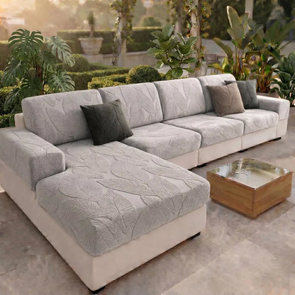 Modern Leaf Jacquard Water-Repellent Anti-Scratch Stretch Full Wrap Sectional Couch Cover