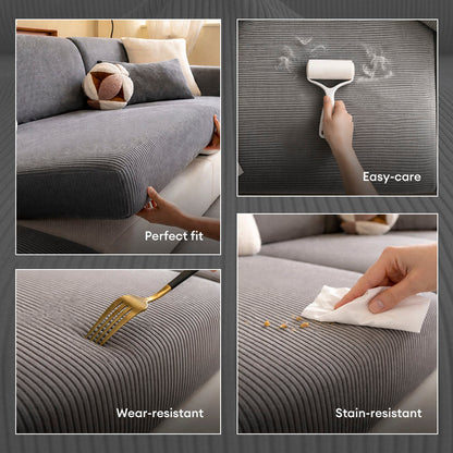 Vertical Stripe Corduroy Anti-Scratch Stretch Full-Cover Sectional Couch Cover