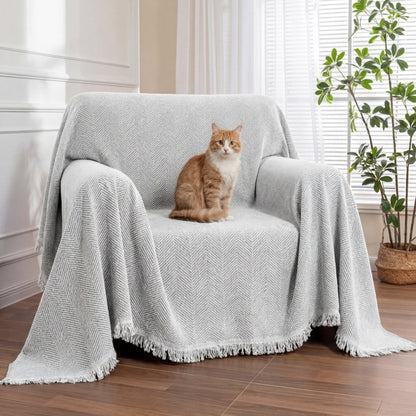 Chenille Blanket Herringbone Tassel Armchair Cover