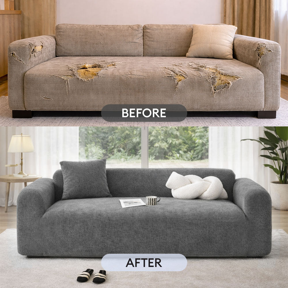 Herringbone Full Coverage Scratch-Resistant Sofa Protection Magic Stretch  Sectional Couch Cover