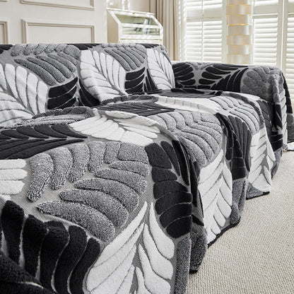 Pet-Friendly Thickened Soft Plush Leaf-Patterned Sofa Throw Couch Cover
