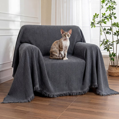 Chenille Blanket Herringbone Tassel Armchair Cover