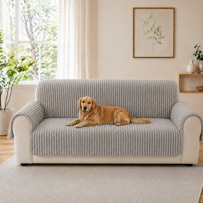 Plush Pet-Friendly Non-Slip One-Piece Sectional Couch Cover Recliner Couch Cover - Strips