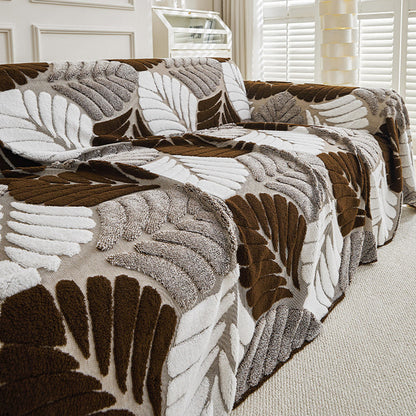 Pet-Friendly Thickened Soft Plush Leaf-Patterned Sofa Throw Couch Cover