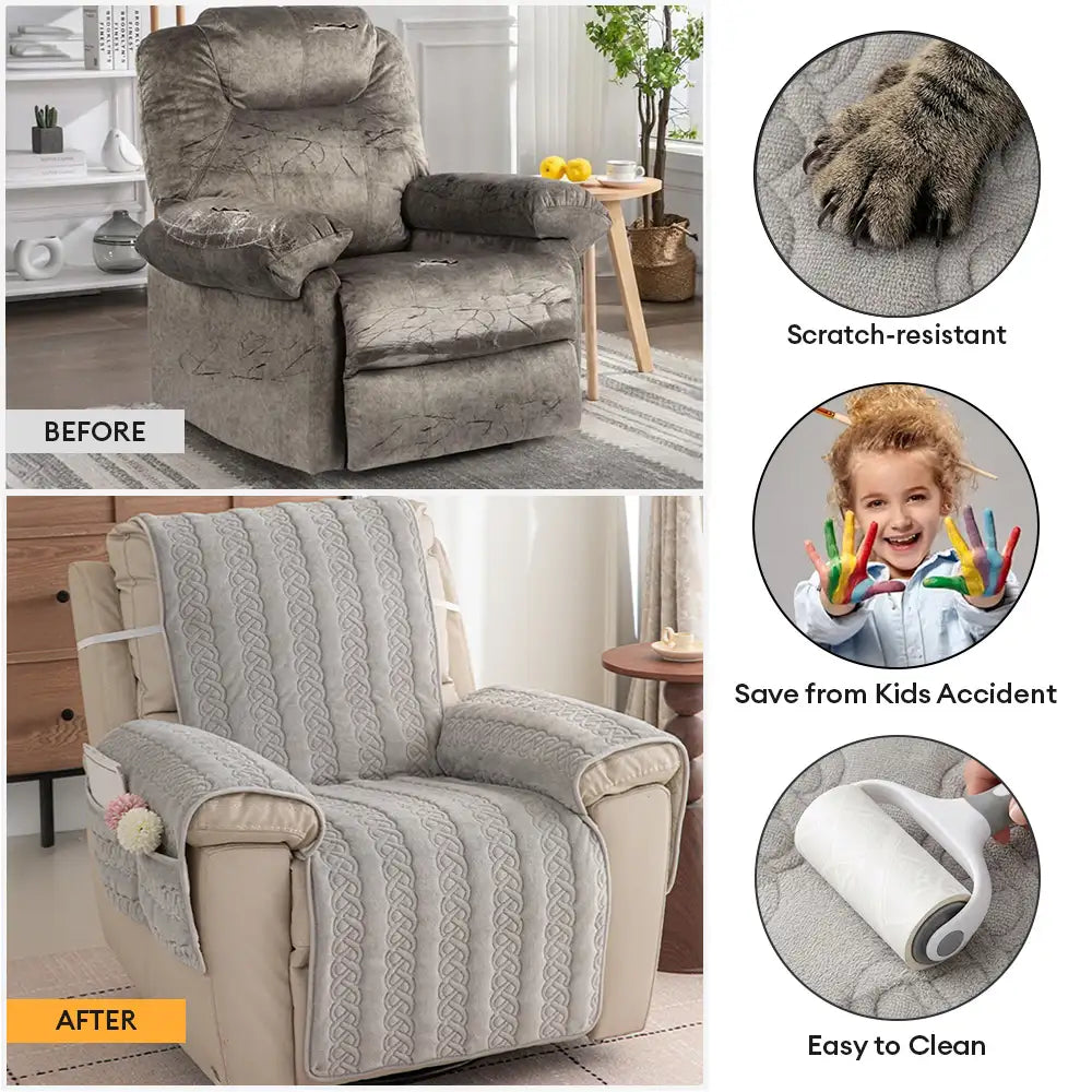 All-Season Scratch-Resistant Non-Slip Recliner Couch Cover with Elastic Straps